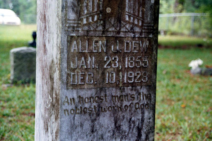 Allen John Dew (1855-1928) gravestone.<br>Source: Allen Dew, Creedmoor, North Carolina