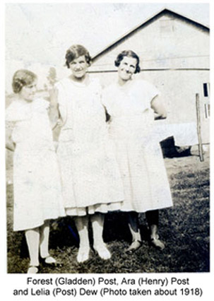 Lelia Post Dew (1899-1934), Forest Gladden Post and Ara Henry Post (b1892). Picture taken about 1918