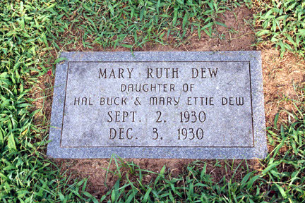 Mary Ruth Dew (1930-1930) gravestone.<br>Source: Allen Dew, Creedmoor, North Carolina