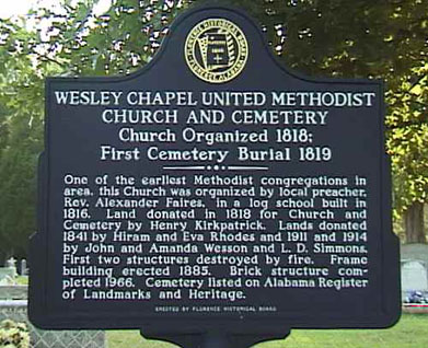 Wesley Chapel Church Cemetery in Cloverdale, Alabama where several Koonce family members are buried.
