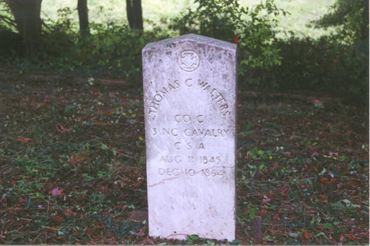 Thomas Coleman Walters (11 Aug 1845 - 10 Dec 1864) gravestone at North Bend Cemetery, Blanch, Caswel